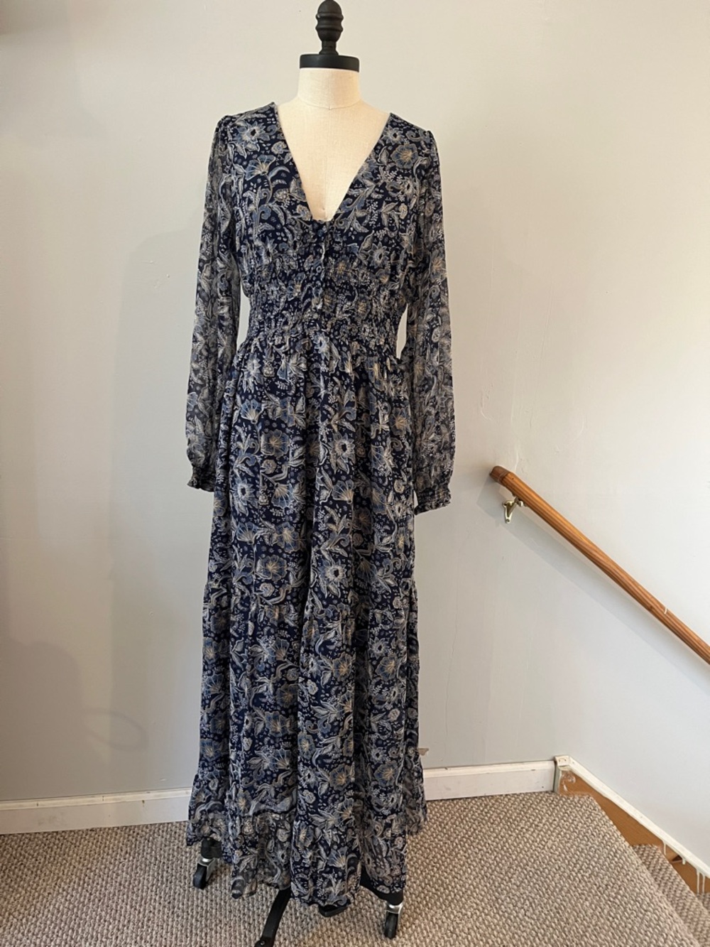 Patrons of Peace maxi dress blue paisley L NWT